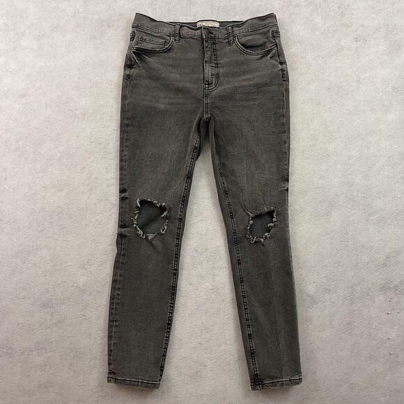 Free People Ankle Jeans Womens Size 30 Gray Distressed Mid Rise Cropped Stretch - Picture 3 of 14